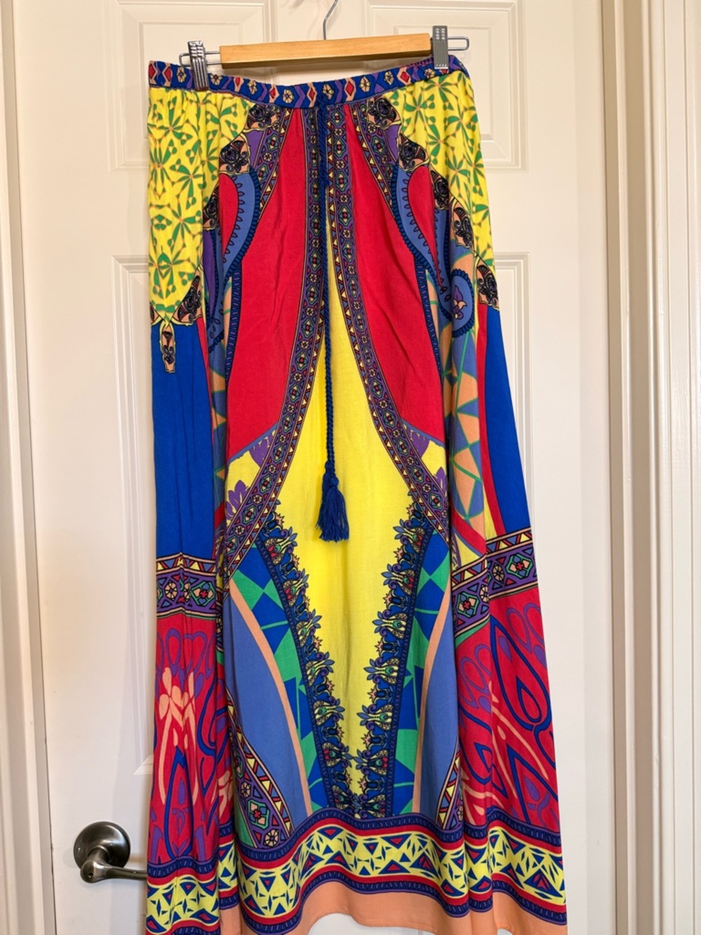 Flying Tomato 100% Rayon Vibrant Multi-Color Maxi Skirt - Yellow, Red, Blue